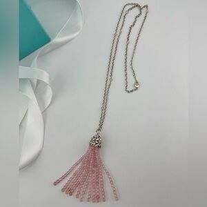 RARE Tiffany & Co. Olive Leaf Rose Quartz Tassel Necklace Sterling Silver 28"